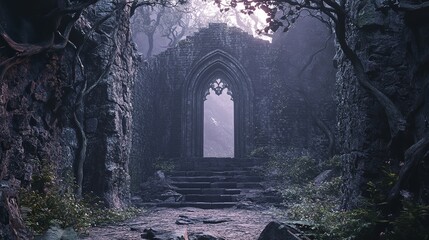 Fototapeta premium Enchanted Fairy Tale Forest Mansion at Twilight with Magical Glowing Lights and Mystical Atmosphere