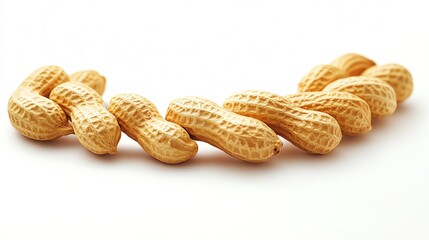 a line of peanuts forming a spiral, artistic presentation, rich texture, isolated on white background