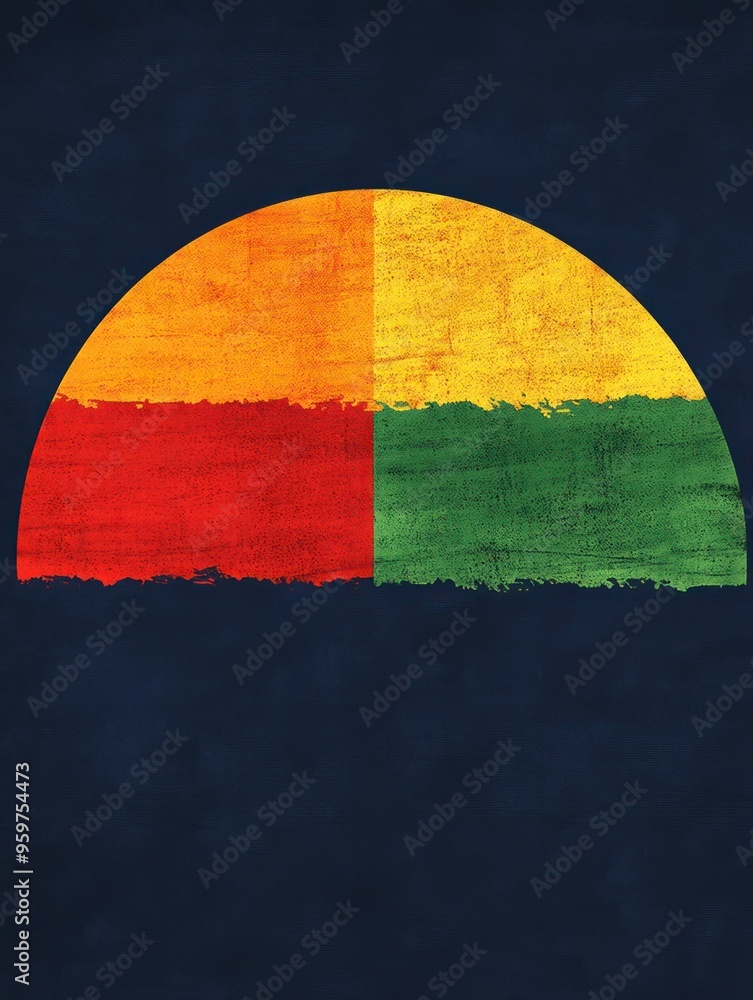 Wall mural abstract illustration of a half circle divided into four sections with red, green, yellow, and orang