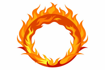 Fire and flames, burning circle flame frame vector illustration
