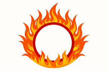 Fire and flames, burning circle flame frame vector illustration