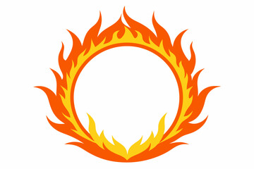 Fire and flames, burning circle flame frame vector illustration