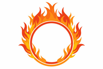 Fire and flames, burning circle flame frame vector illustration