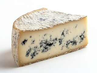 a piece of blue cheese with visible veins, sharp and pungent, rich and creamy, isolated on white background