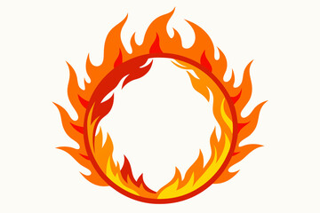 Fire and flames, burning circle flame frame vector illustration