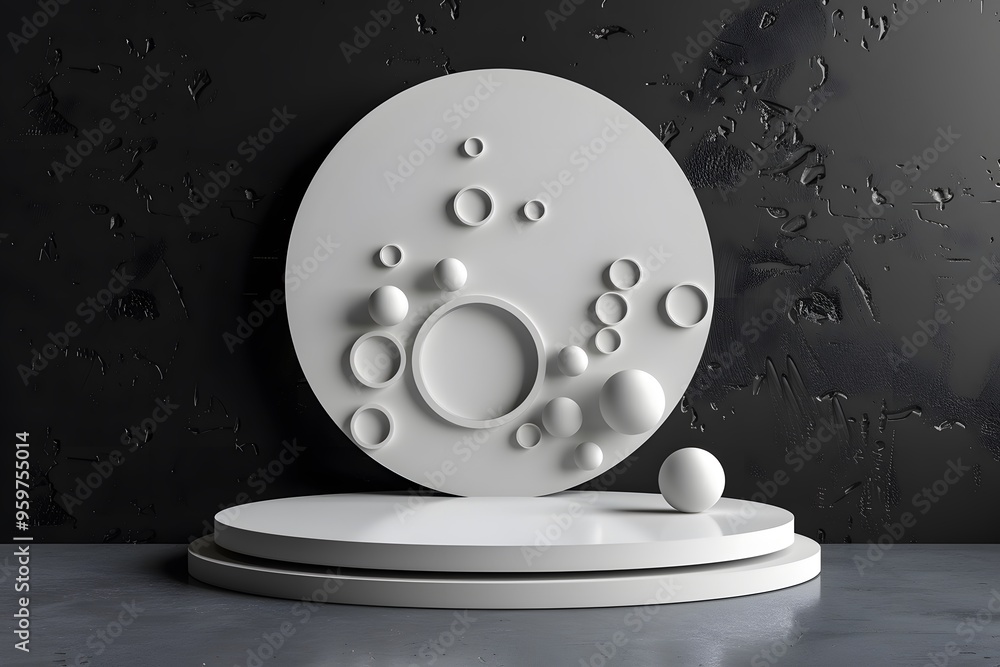 Aufkleber modern minimalist display with geometric shapes on a dark background