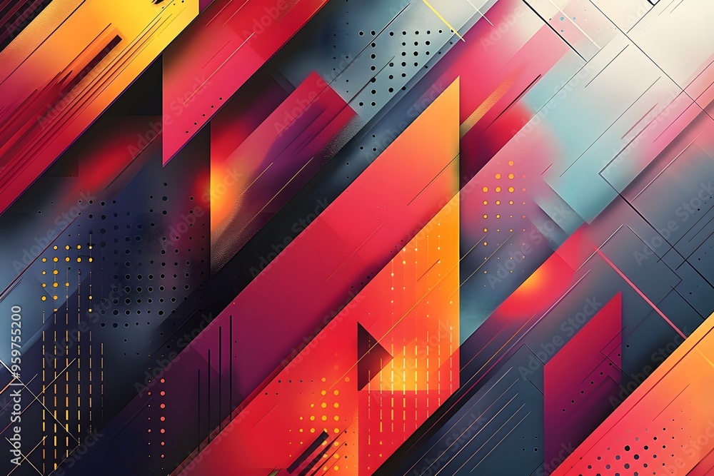 Poster vibrant geometric abstraction with bold colors and dynamic lines