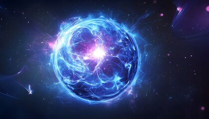 Naklejka premium Glowing Blue Orb of Energy in a Dark Space