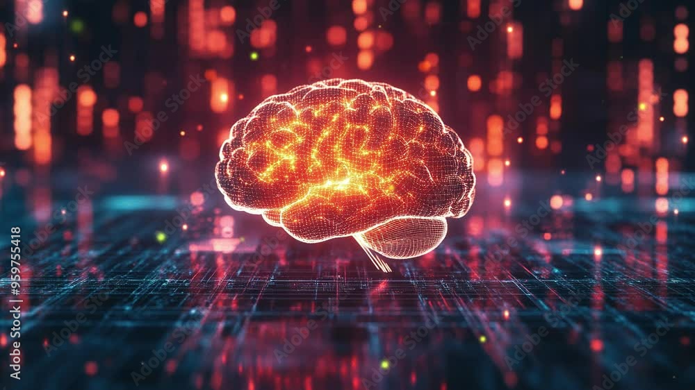 Poster abstract brain hologram background. digital brain. brain artificial intelligence concept. brain acti