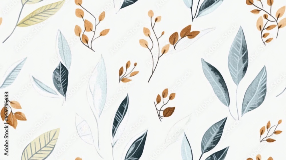 Poster botanical seamless pattern: a delicate and elegant pattern featuring hand-drawn leaves and branches 