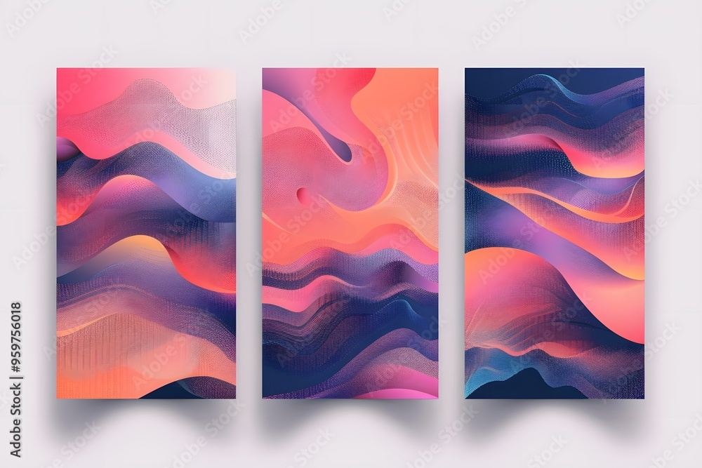 Poster vibrant abstract wave patterns in three panels