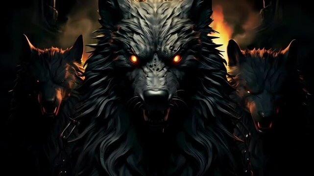 Video recreation of Cerberus dog, hound of Hades, hell gate keeper