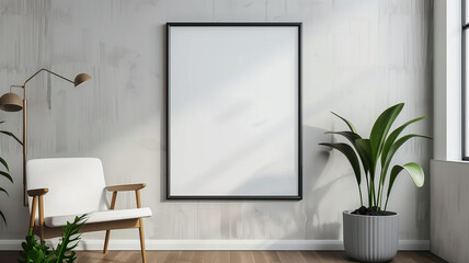 A minimalist living room interior featuring two comfortable armchairs upholstered in soft white fabric and a sleek wooden frame. The neutral color palette and clean lines