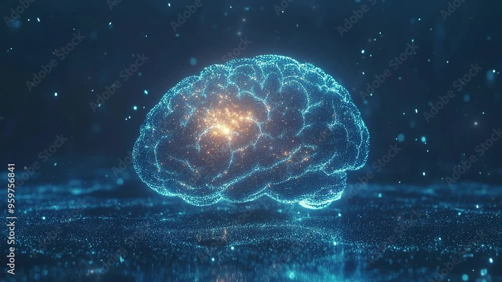 Poster abstract brain hologram background. digital brain. brain artificial intelligence concept. brain acti