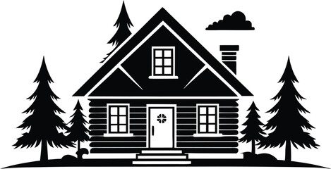 beautiful  attractive and cosy timber house silhouette illustration