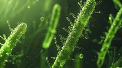 Fototapeta premium Green algae close-up: detailed microscopic view of aquatic microorganisms