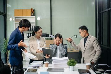 workplace stress and conflict with this intense scene of professionals in a heated office...