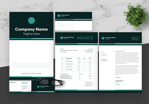 Green and White Stationery Set