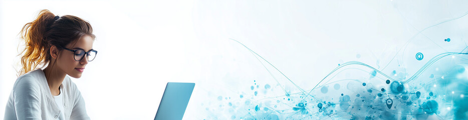 Obraz premium Female business professional working on a laptop in a modern office