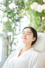 A natural beautiful woman relaxing on massage bed in spa