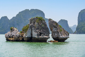 Fighting Cocks aka Trong Mai or Ga Choi Islets in Ha Long Bay, Vietnam