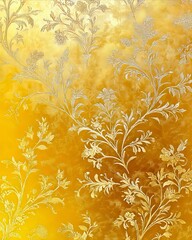 A gold and white floral pattern on a yellow background