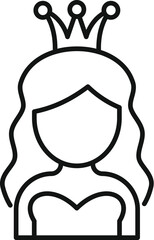 Simple black and white vector illustration of a queen wearing a crown, perfect for royal or historical themed projects