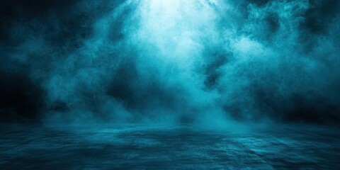 Fototapeta premium Abstract background featuring deep blue and teal tones with a dramatic smoky texture, creating a moody and atmospheric design perfect for creative projects, presentations, or digital art needing a sen
