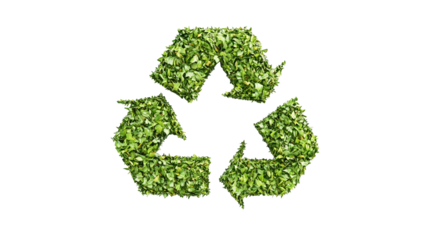 Green recycle symbol made of leaves transparent background