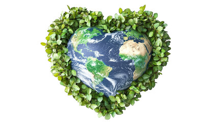 Earth Globe Heart Shape Green Leaves Green Planet Concept Ecology