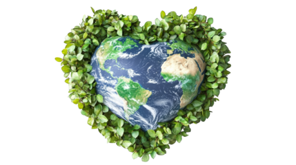Earth Globe Heart Shape Green Leaves Green Planet Concept Ecology