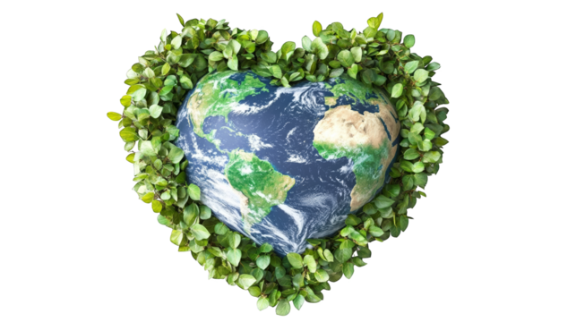 Earth Globe Heart Shape Green Leaves Green Planet Concept Ecology