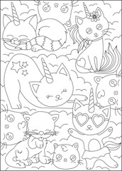 cat doodle kawaii coloring book page