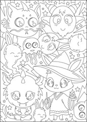 monster doodle kawaii coloring book page