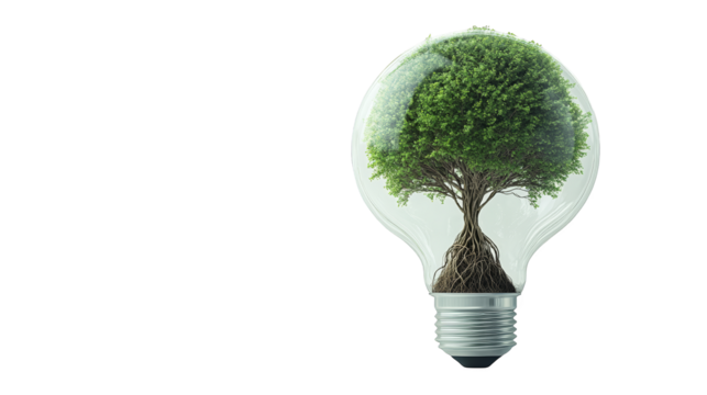 Green Tree Growing Inside Light Bulb Eco Friendly Concept - Powered by Adobe