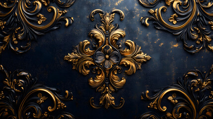Golden filigree patterns on a matte black background.