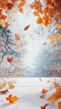 3D autumn and winter promotional atmosphere empty background, 3D autumn and winter promotional atmosphere empty background, fallen leaves, harvest fruit, autumn/Winter color gift box, red envelope,3d,