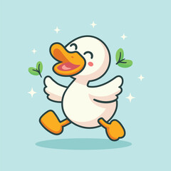 Happy cute little duck cartoon flat design vector illustration