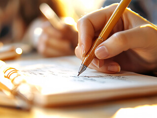 Individuals writing in their journals as part of a mental health journaling workshop, fostering self-care
