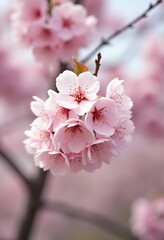 Sakura is blooming. Delicate pink cherry blossoms bloom beautifully on a tree branch during the spring season, filling the scene with vibrant colors and a sense of renewal in nature. Generative AI