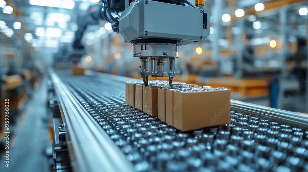 Aufkleber automated precision on the assembly line: a robotic arm with advanced technology efficiently moves c