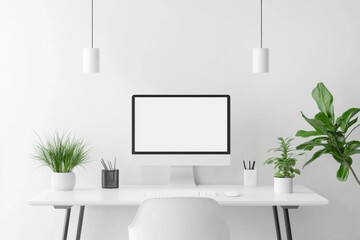 A clean minimalist workspace featuring perfect symmetry, with a focus on simple geometric lines and a balanced aesthetic.