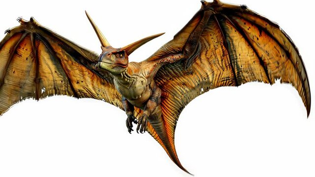Flying pterosaur isolated on white background, prehistoric wildlife illustration