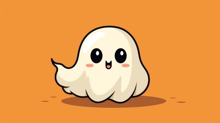 Obraz premium Cute cartoon ghost character with big eyes on a bright orange background during Halloween