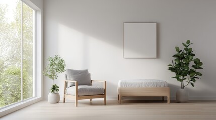 A simple minimalist room design featuring a neutral color scheme, emphasizing clean lines and subtle contrasts for a serene and modern aesthetic.