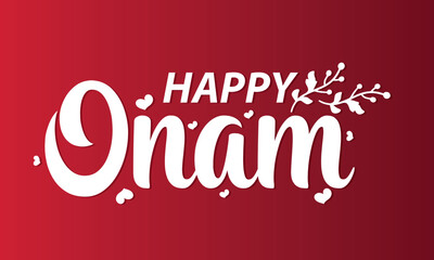 Happy Onam handwritten text. Hand lettering, modern brush ink calligraphy on colorful abstract background. Indian festival.  holiday . Typography design for card, poster, banner,  Vector  illustration