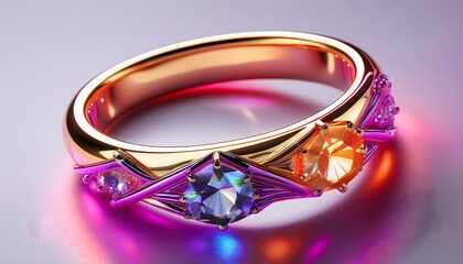 3D illustration of diamond ring design on white background in studio, symbol of love and commitment.