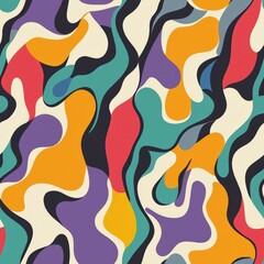 seamless pattern of colorful abstract blobs and wavy lines