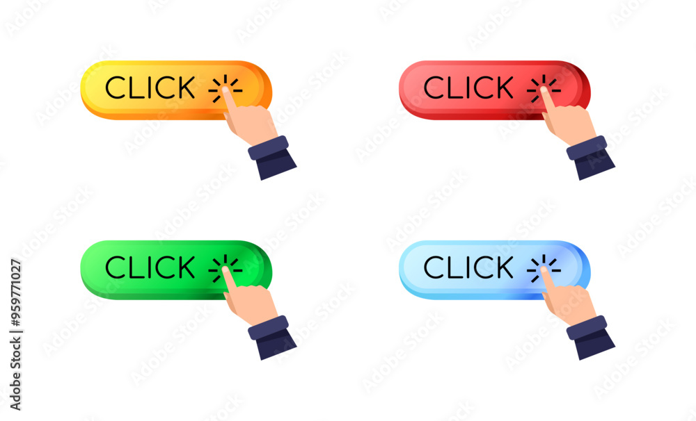 Aufkleber buttons click set icons. flat style. vector icons.