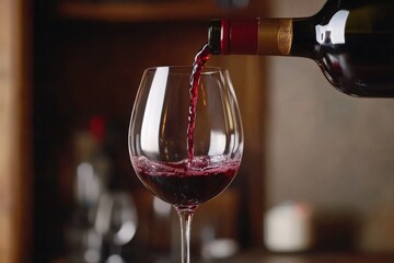 A closeup of rich red wine being poured into a glass, enhancing a sophisticated dining atmosphere